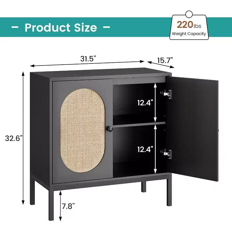 Meuble de rangement en rotin avec étagères réglables, buffet pour entrée, salon et cuisine, 80L x 40l cm
