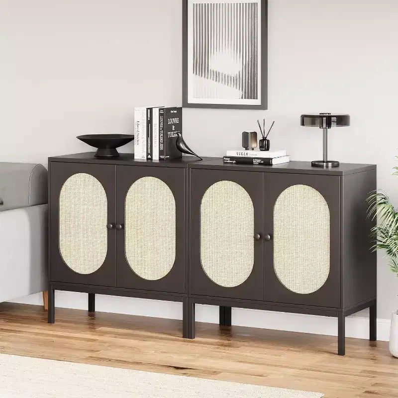 Meuble de rangement en rotin avec étagères réglables, buffet pour entrée, salon et cuisine, 80L x 40l cm