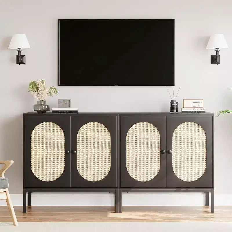 Meuble de rangement en rotin avec étagères réglables, buffet pour entrée, salon et cuisine, 80L x 40l cm