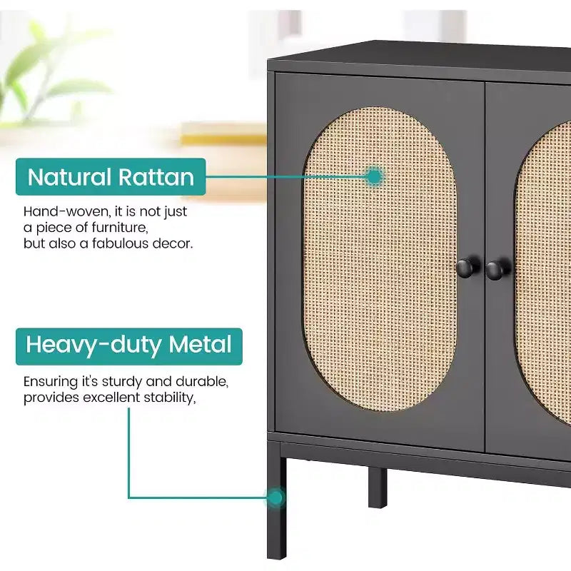 Meuble de rangement en rotin avec étagères réglables, buffet pour entrée, salon et cuisine, 80L x 40l cm