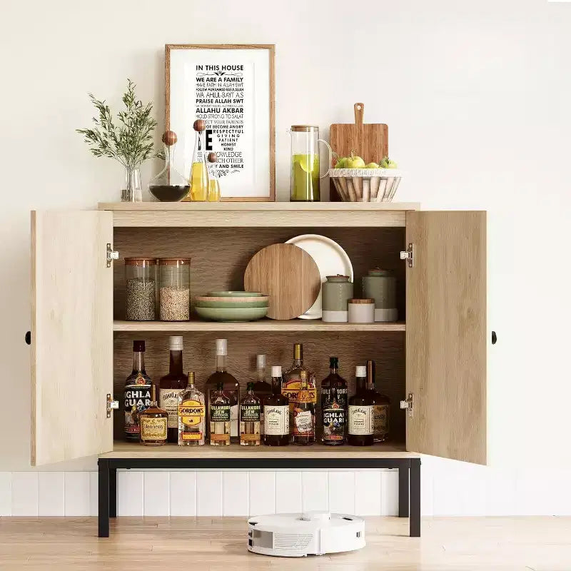 Meuble de rangement en rotin avec étagères réglables, buffet pour entrée, salon et cuisine, 80L x 40l cm