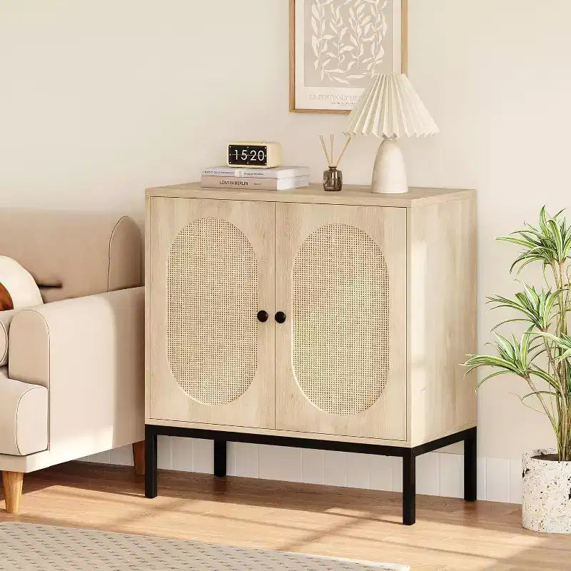 Meuble de rangement en rotin avec étagères réglables, buffet pour entrée, salon et cuisine, 80L x 40l cm