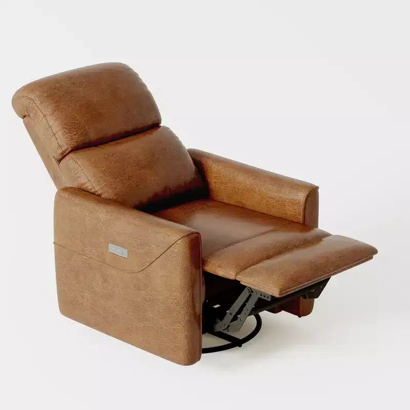 Fauteuil inclinable et pivotant en similicuir à bascule avec support lombaire, port de chargement USB et design Mid-century Modern (Marron)
