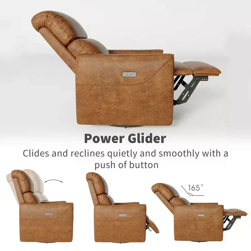 Fauteuil inclinable et pivotant en similicuir à bascule avec support lombaire, port de chargement USB et design Mid-century Modern (Marron)