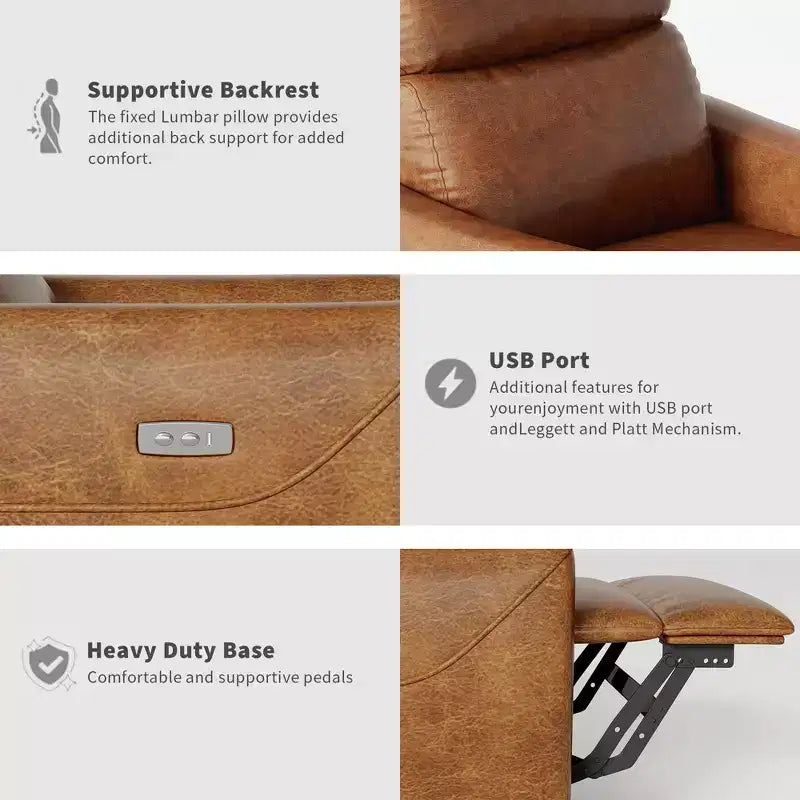 Fauteuil inclinable et pivotant en similicuir à bascule avec support lombaire, port de chargement USB et design Mid-century Modern (Marron)
