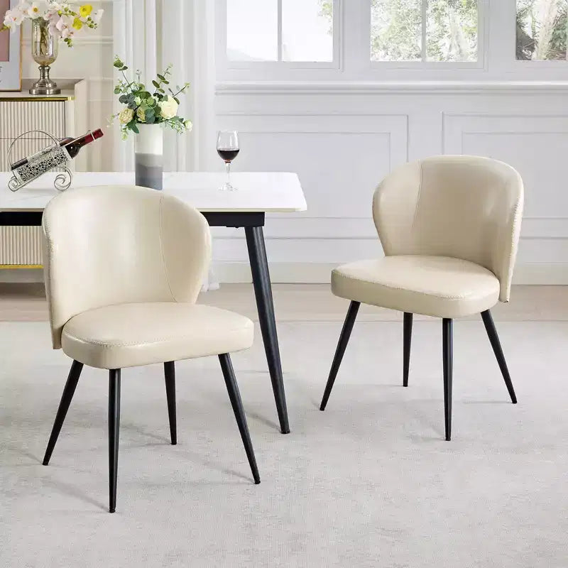 Dining Chairs Set of 2, Mid-Century Modern Kitchen Dining Room Chairs with Padded Back and Seat, Armless Faux Leather Upholstered Beige