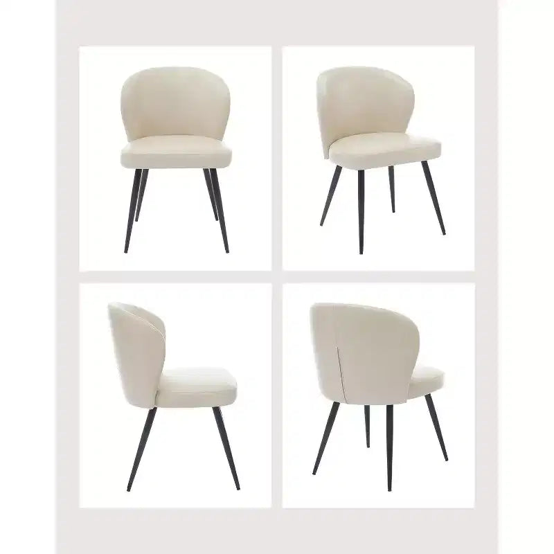 Lot de 2 chaises de salle à manger, chaises de cuisine et de salle à manger modernes du milieu du siècle avec dossier et assise rembourrés, revêtement en similicuir sans accoudoirs beige