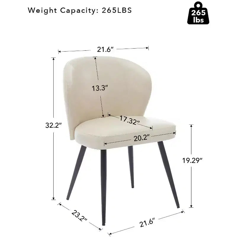 Lot de 2 chaises de salle à manger, chaises de cuisine et de salle à manger modernes du milieu du siècle avec dossier et assise rembourrés, revêtement en similicuir sans accoudoirs beige