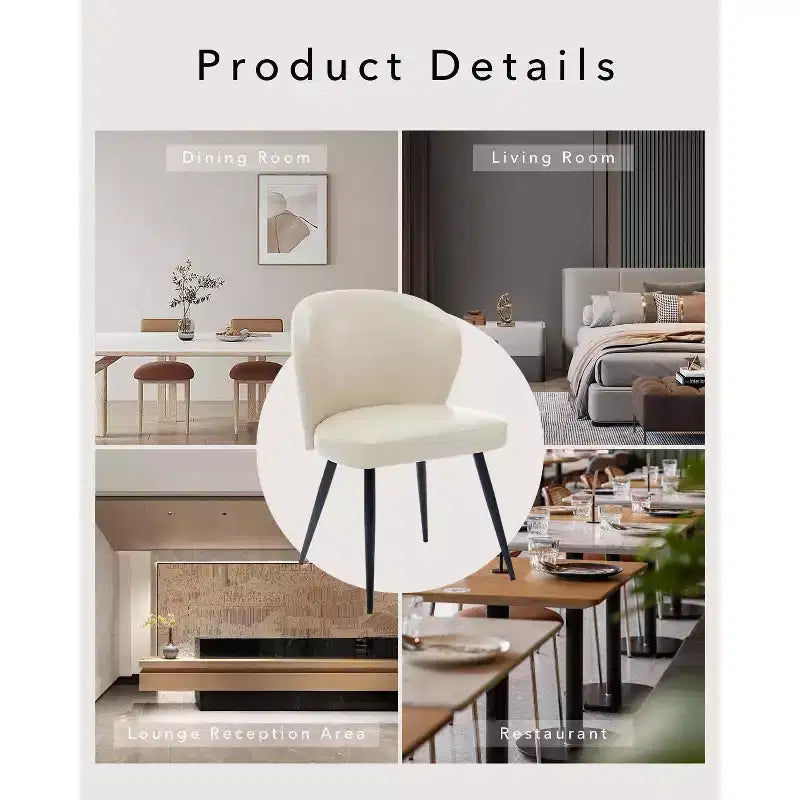 Lot de 2 chaises de salle à manger, chaises de cuisine et de salle à manger modernes du milieu du siècle avec dossier et assise rembourrés, revêtement en similicuir sans accoudoirs beige