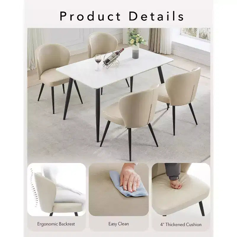 Lot de 2 chaises de salle à manger, chaises de cuisine et de salle à manger modernes du milieu du siècle avec dossier et assise rembourrés, revêtement en similicuir sans accoudoirs beige