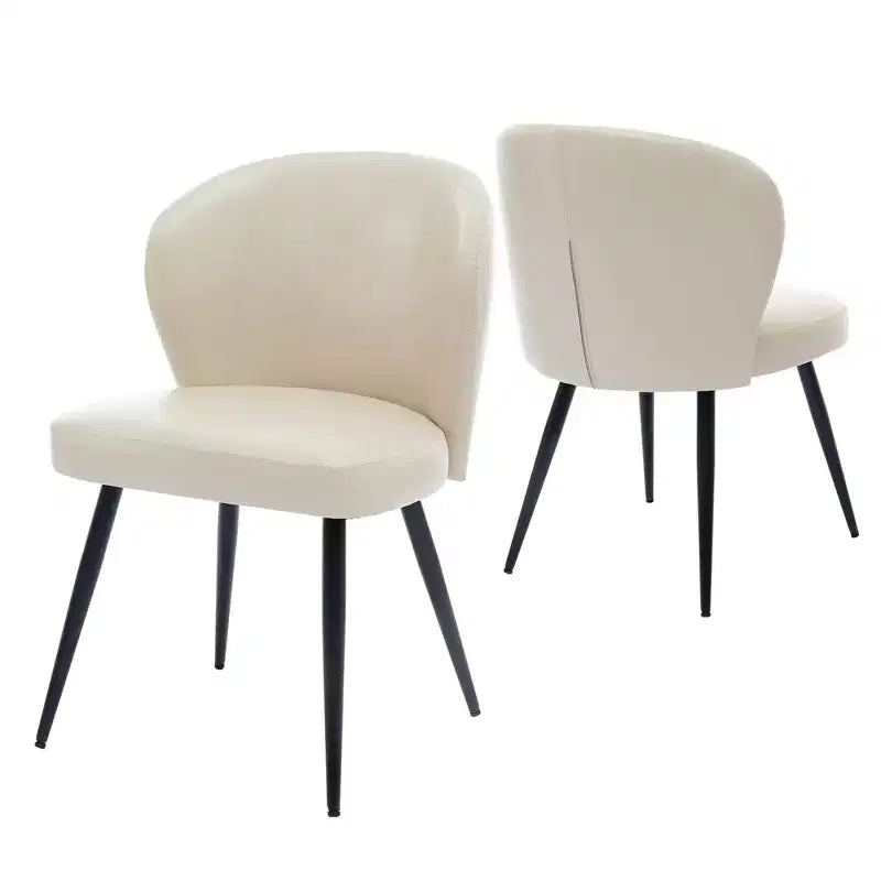 Lot de 2 chaises de salle à manger, chaises de cuisine et de salle à manger modernes du milieu du siècle avec dossier et assise rembourrés, revêtement en similicuir sans accoudoirs beige