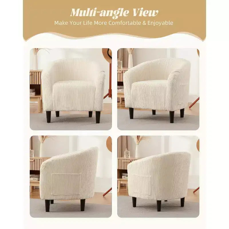 Fauteuil club 28 en velours avec dossier en U, accoudoirs incurvés et assise rembourrée douce pour salon et chambre