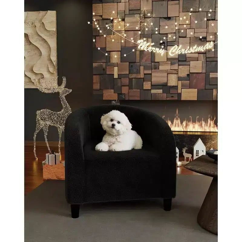 Fauteuil club 28 en velours avec dossier en U, accoudoirs incurvés et assise rembourrée douce pour salon et chambre