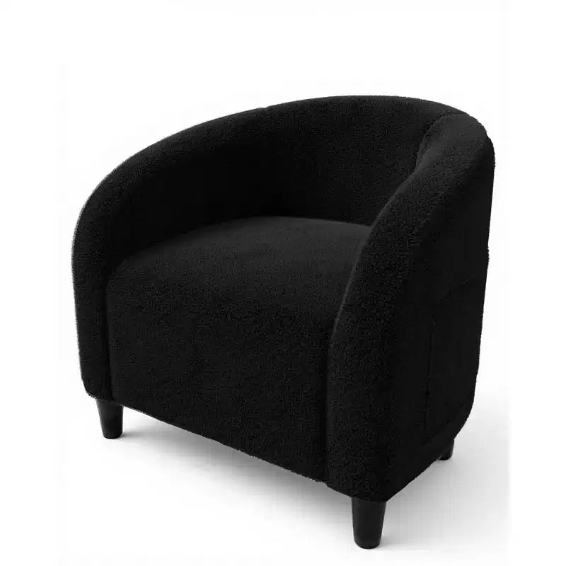 Fauteuil club 28 en velours avec dossier en U, accoudoirs incurvés et assise rembourrée douce pour salon et chambre