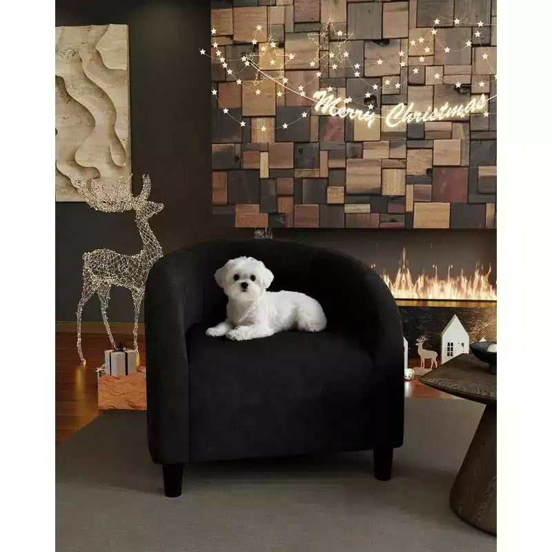 Fauteuil club 28 en velours avec dossier en U, accoudoirs incurvés et assise rembourrée douce pour salon et chambre