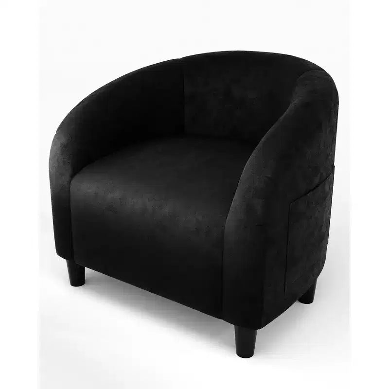 Fauteuil club 28 en velours avec dossier en U, accoudoirs incurvés et assise rembourrée douce pour salon et chambre