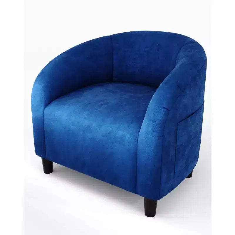Fauteuil club 28 en velours avec dossier en U, accoudoirs incurvés et assise rembourrée douce pour salon et chambre