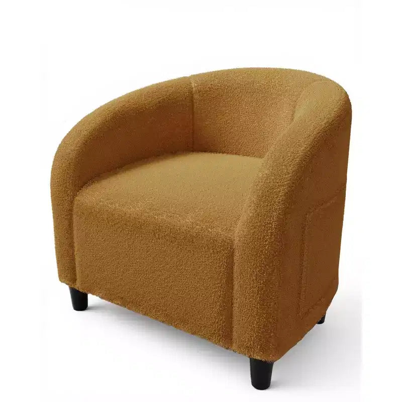 Fauteuil club 28 en velours avec dossier en U, accoudoirs incurvés et assise rembourrée douce pour salon et chambre
