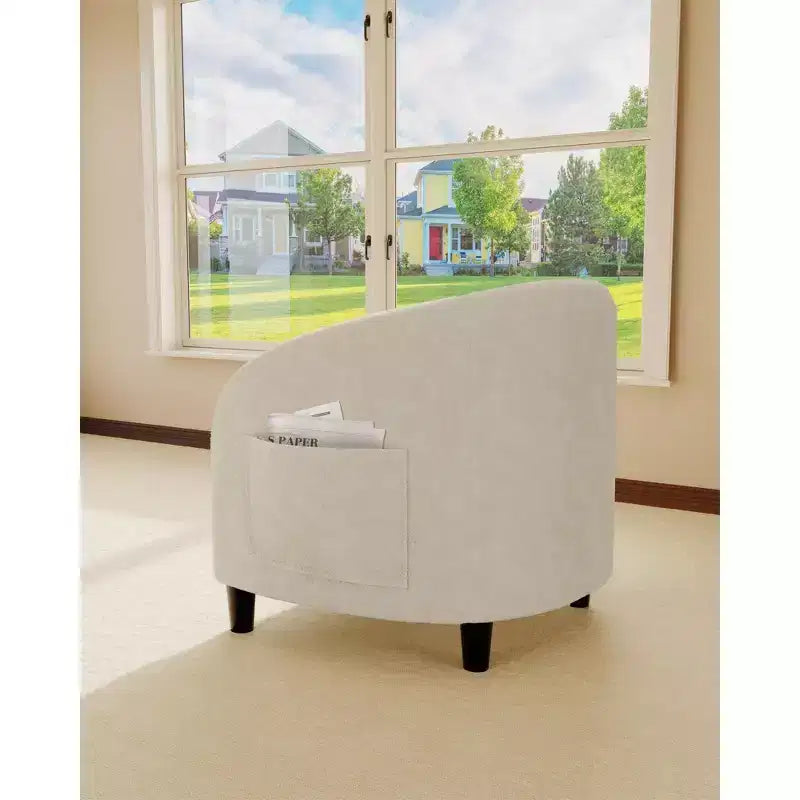 Fauteuil club 28 en velours avec dossier en U, accoudoirs incurvés et assise rembourrée douce pour salon et chambre