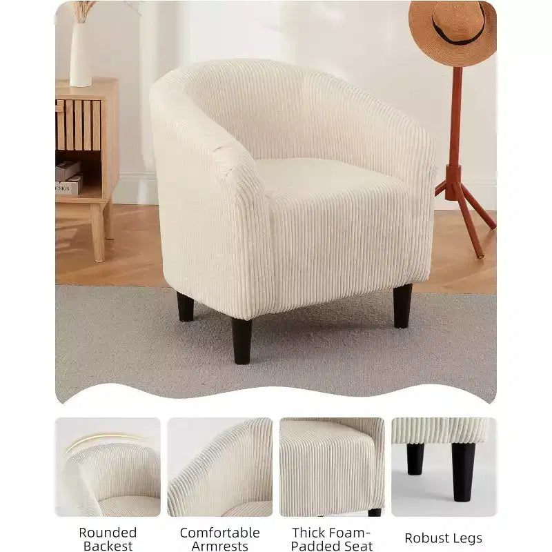 Fauteuil club 28 en velours avec dossier en U, accoudoirs incurvés et assise rembourrée douce pour salon et chambre