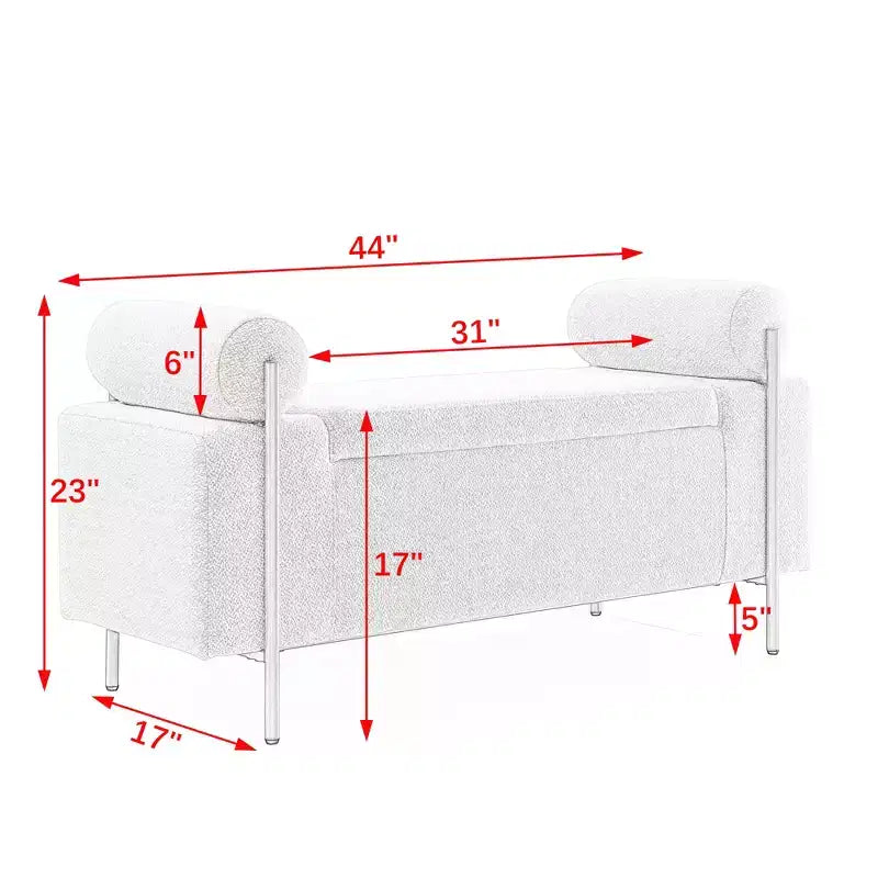 Banc de rangement capitonné élégant avec accoudoirs cylindriques et pieds en fer pour couloir salon chambre vert