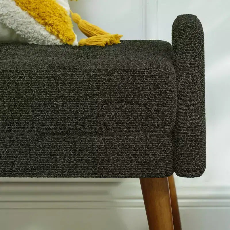 Banc de salon moderne en tissu filé bouclé avec coussin doux, accoudoirs géométriques irréguliers, pieds en bois d'hévéa, vert