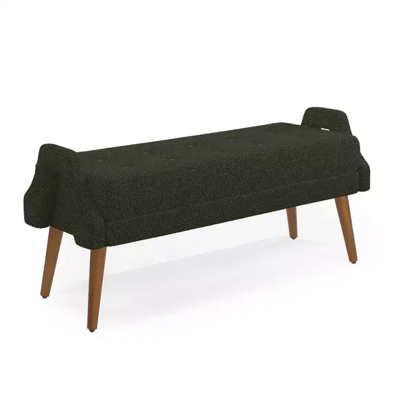 Banc de salon moderne en tissu filé bouclé avec coussin doux, accoudoirs géométriques irréguliers, pieds en bois d'hévéa, vert