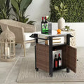 Wicker Outdoor Bar Cart with Stainless Steel Top, Storage Cabinet & Wheels, Patio Serving Prep Table for Garden Poolside