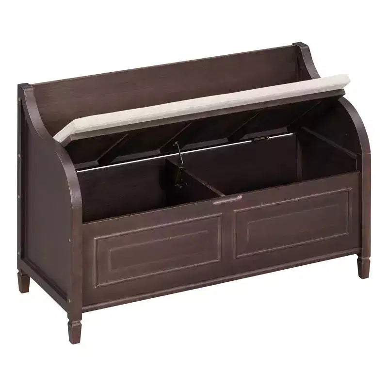 Banc de rangement rustique avec accoudoir, siège d'entrée de ferme avec charnière de sécurité, coussin fendu amovible, banc à chaussures pour chambre à coucher, salon