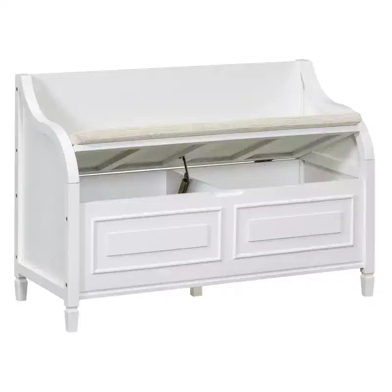 Banc de rangement rustique avec accoudoir, siège d'entrée de ferme avec charnière de sécurité, coussin fendu amovible, banc à chaussures pour chambre à coucher, salon