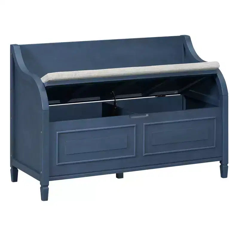 Banc de rangement rustique avec accoudoir, siège d'entrée de ferme avec charnière de sécurité, coussin fendu amovible, banc à chaussures pour chambre à coucher, salon