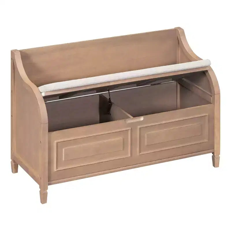 Banc de rangement rustique avec accoudoir, siège d'entrée de ferme avec charnière de sécurité, coussin fendu amovible, banc à chaussures pour chambre à coucher, salon