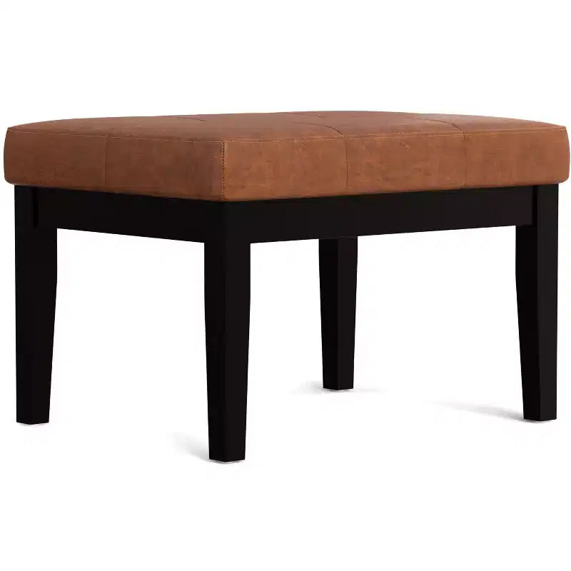 Abbey 26 inch WideContemporary Rectangle Ottoman Bench in Distressed Saddle Brown Vegan Faux Leather