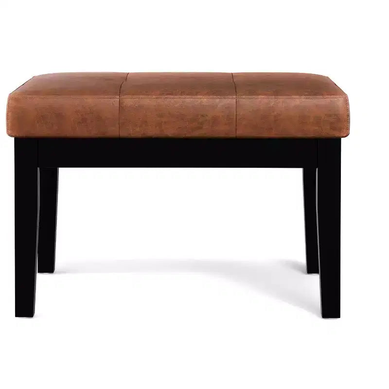 Banc ottoman rectangulaire contemporain de 66 cm de large en similicuir vegan marron selle vieilli