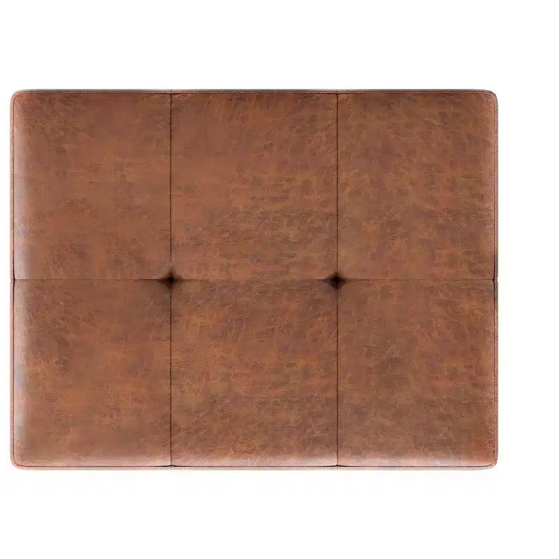 Banc ottoman rectangulaire contemporain de 66 cm de large en similicuir vegan marron selle vieilli