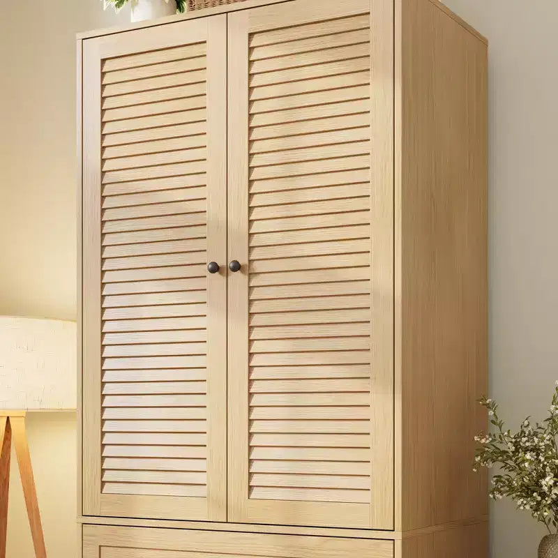 Armoire à vêtements avec tiroirs, armoire penderie en bois de 176,5 cm avec tringle de suspension, placard de rangement à 2 portes