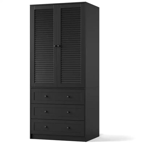 Armoire à vêtements avec tiroirs, armoire penderie en bois de 176,5 cm avec tringle de suspension, placard de rangement à 2 portes