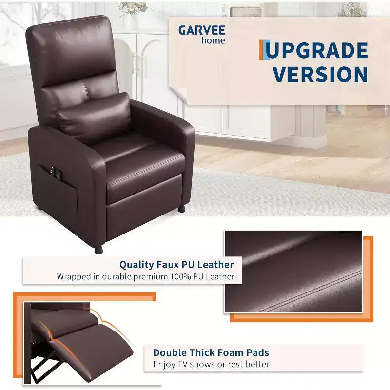 Fauteuil inclinable, Fauteuil Inclinable Ergonomique Rembourré en Cuir PU pour Salon, Dossier Haut, Siège Rembourré, 2 Poches Latérales