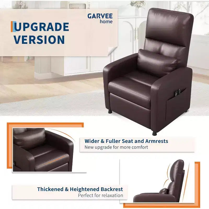 Fauteuil inclinable, Fauteuil Inclinable Ergonomique Rembourré en Cuir PU pour Salon, Dossier Haut, Siège Rembourré, 2 Poches Latérales