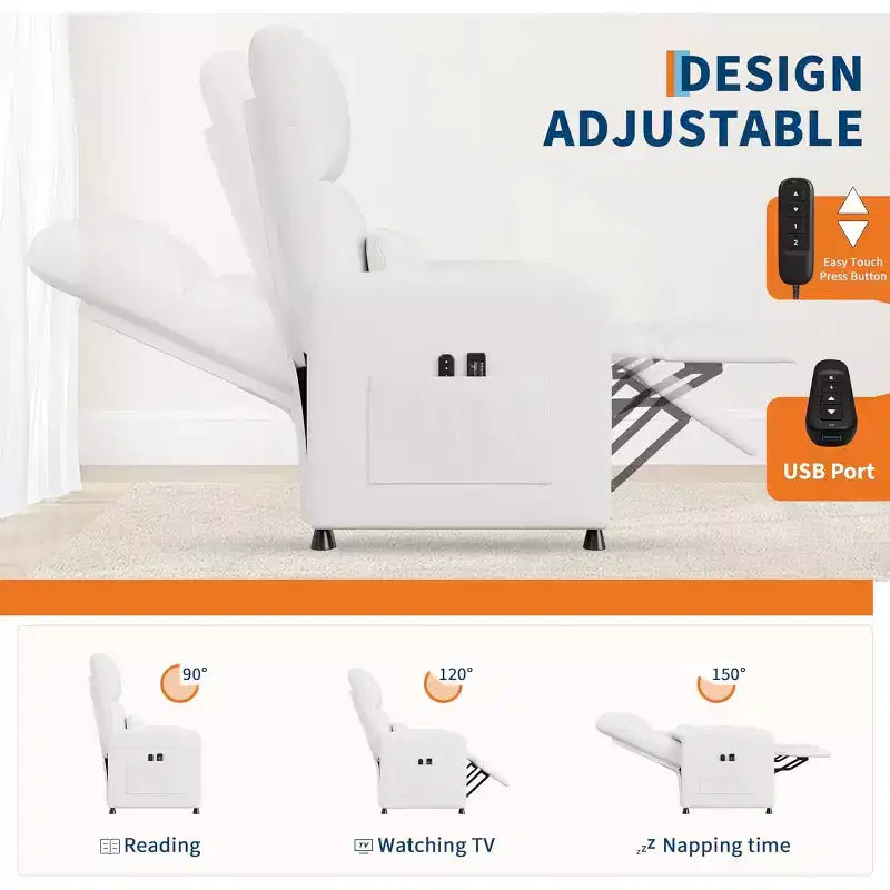 Fauteuil inclinable, Fauteuil Inclinable Ergonomique Rembourré en Cuir PU pour Salon, Dossier Haut, Siège Rembourré, 2 Poches Latérales