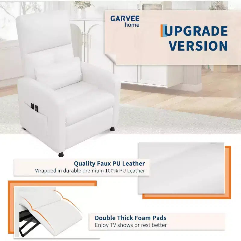 Fauteuil inclinable, Fauteuil Inclinable Ergonomique Rembourré en Cuir PU pour Salon, Dossier Haut, Siège Rembourré, 2 Poches Latérales