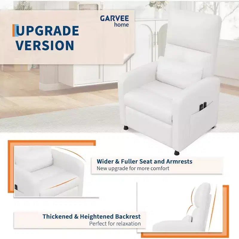 Fauteuil inclinable, Fauteuil Inclinable Ergonomique Rembourré en Cuir PU pour Salon, Dossier Haut, Siège Rembourré, 2 Poches Latérales