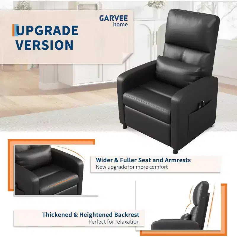 Fauteuil inclinable, Fauteuil Inclinable Ergonomique Rembourré en Cuir PU pour Salon, Dossier Haut, Siège Rembourré, 2 Poches Latérales