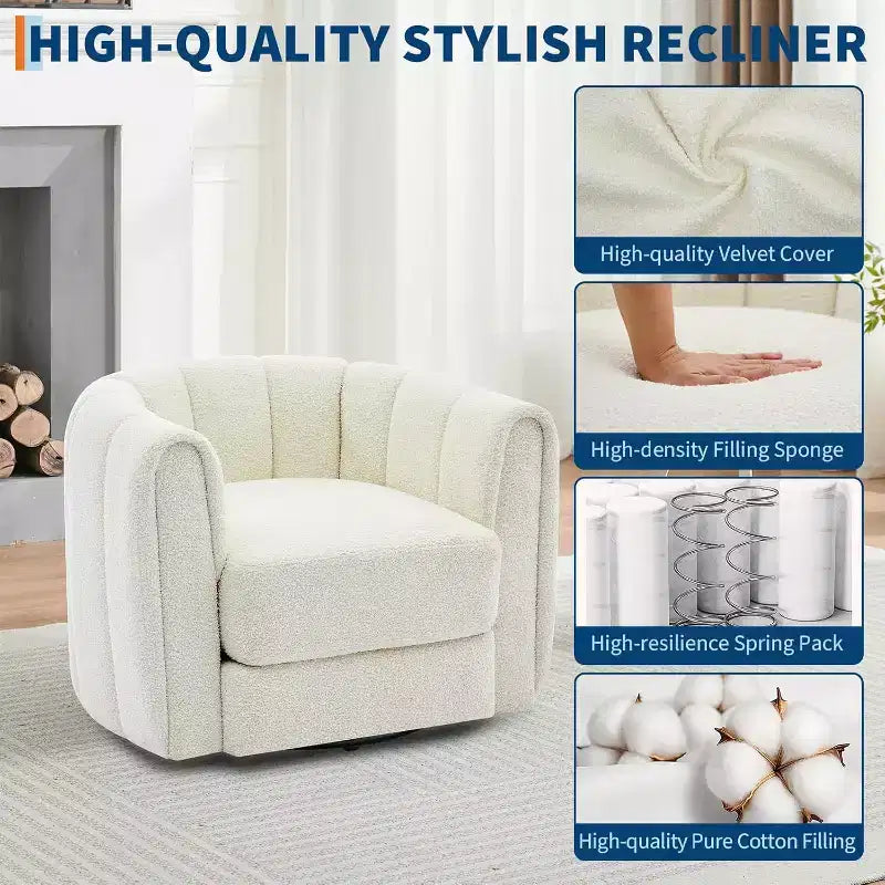 Fauteuil de salon moderne Soft Swivel, fauteuil accent pivotant à 360 degrés, dossier rayé, rembourrage doux, rembourré et lisse pour le salon