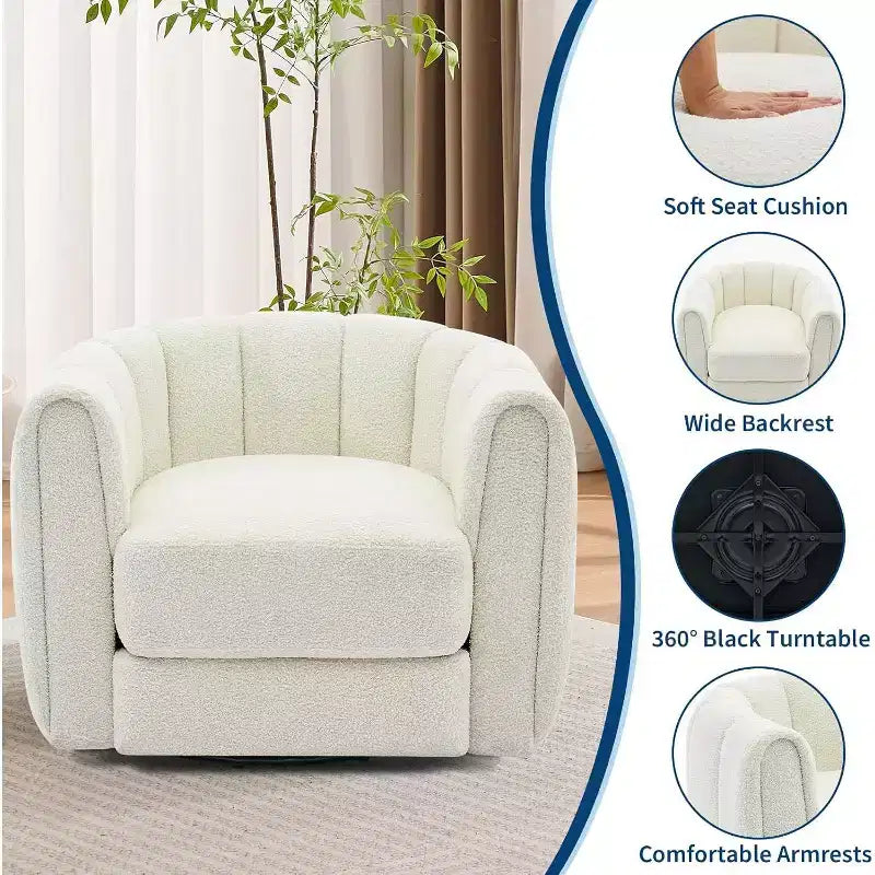 Fauteuil de salon moderne Soft Swivel, fauteuil accent pivotant à 360 degrés, dossier rayé, rembourrage doux, rembourré et lisse pour le salon