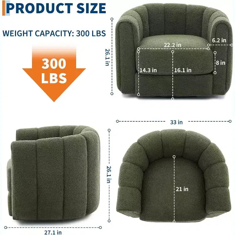 Fauteuil de salon moderne Soft Swivel, fauteuil accent pivotant à 360 degrés, dossier rayé, rembourrage doux, rembourré et lisse pour le salon