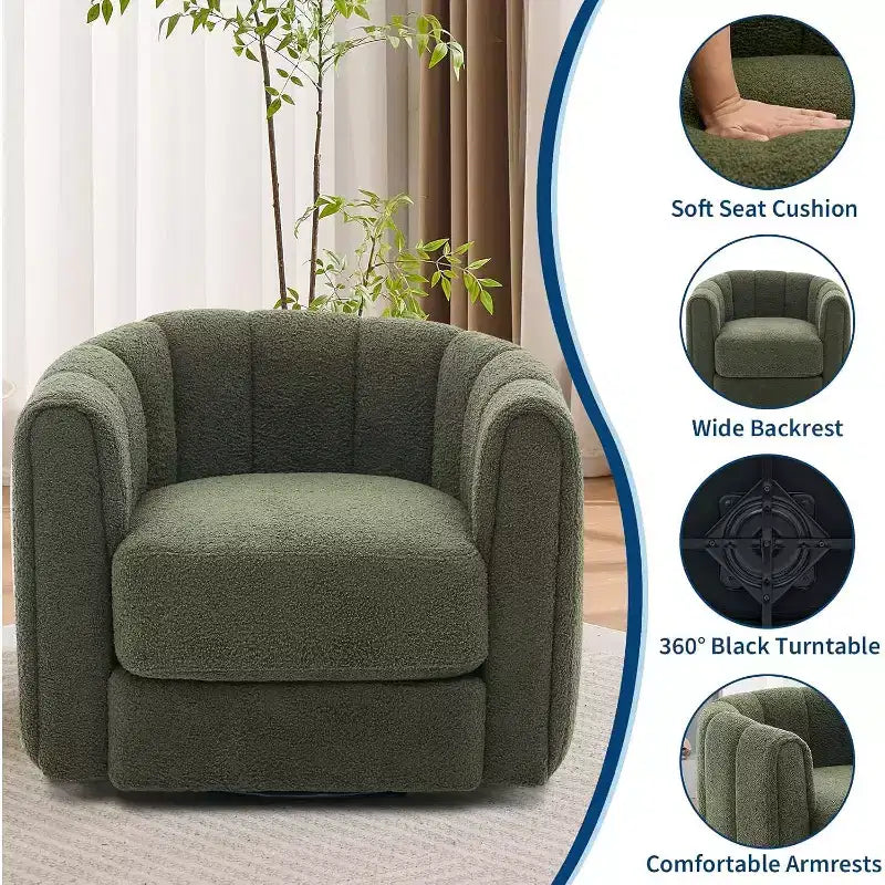 Fauteuil de salon moderne Soft Swivel, fauteuil accent pivotant à 360 degrés, dossier rayé, rembourrage doux, rembourré et lisse pour le salon