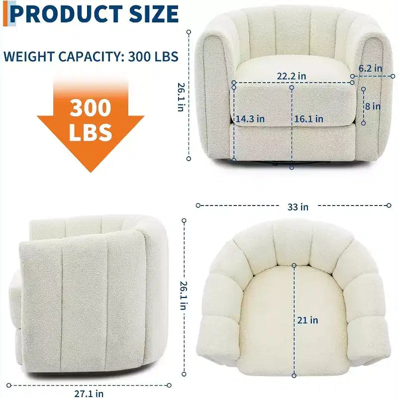 Fauteuil de salon moderne Soft Swivel, fauteuil accent pivotant à 360 degrés, dossier rayé, rembourrage doux, rembourré et lisse pour le salon