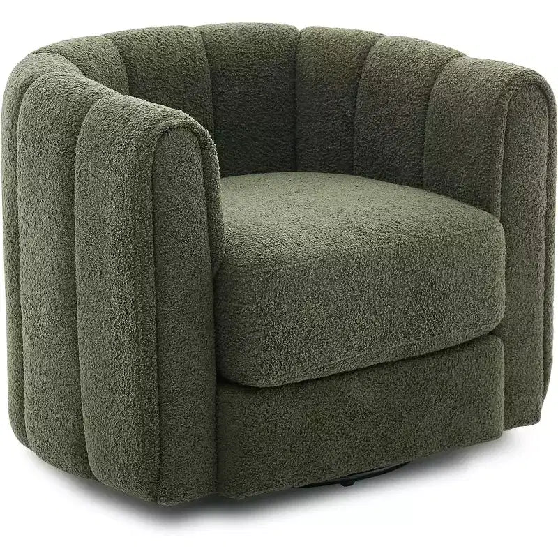 Modern Soft Swivel Lounge Chair,360 Degree Rotating Barrel Accent Armchair,Striped Backrest,Soft Padding,Upholstered Stuffed Smooth for Living Room