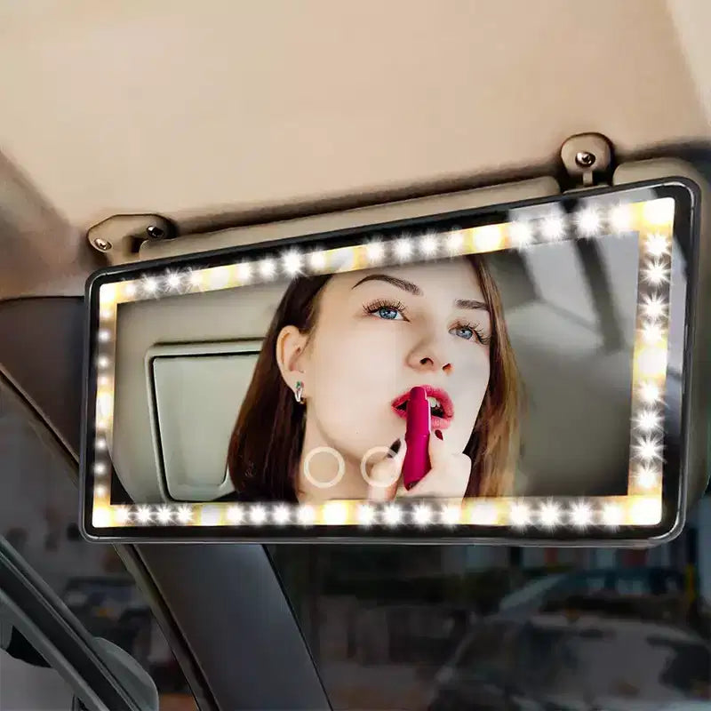 Miroir de courtoisie de voiture avec éclairage LED tactile, miroir de maquillage en aluminium noir, ajustement universel pour pare-soleil côté passager